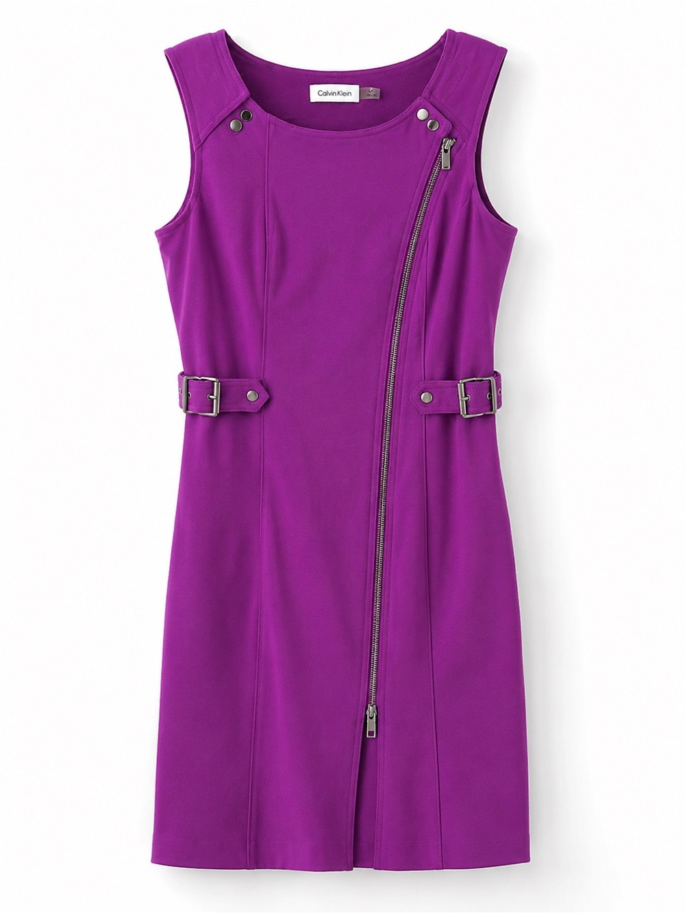 Calvin Klein Purple Asymmetric Zip Moto Shift Dress 4